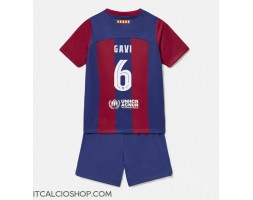Barcelona Paez Gavi #6 Prima Maglia Bambino 2023-24 Manica Corta (+ Pantaloni corti)